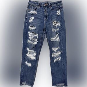 American Eagle Outfitters Ripped Blue Boyfriend Jeans size 8 short